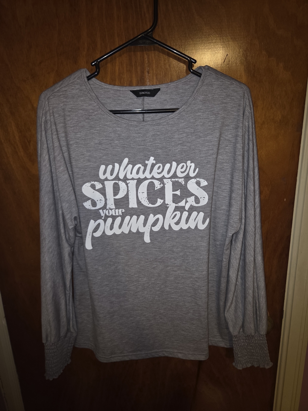 Dokotoo Grey Whatever Spices Your Pumpkin Long Sleeve Top Size M